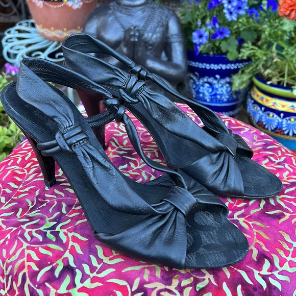Coach Black Leather Open Toe / Sling Back High Heel Sandals - Picture 10 of 16